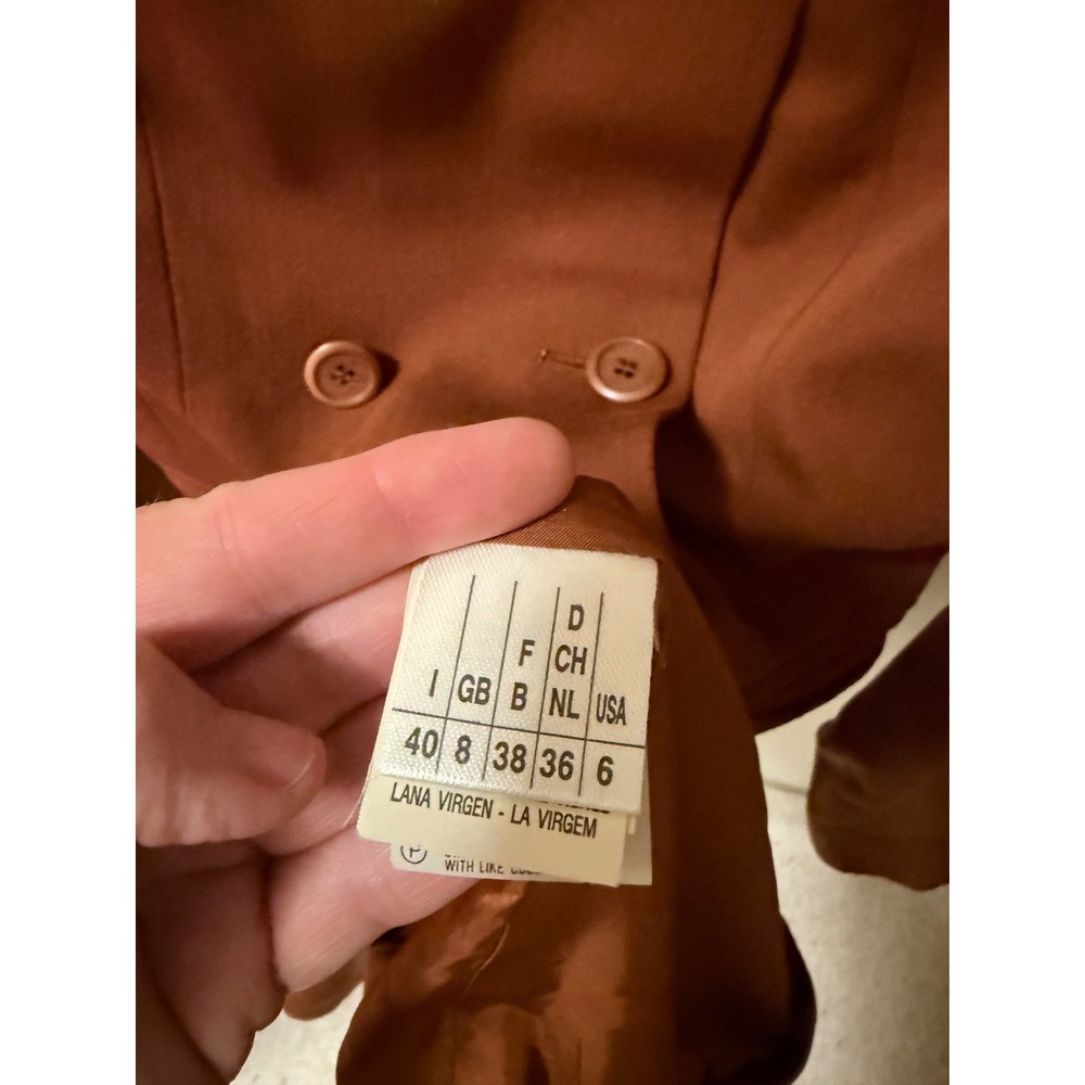 VTG Henri Bendel Italy 100% Wool Womens Brown Double Breasted Blazer‎ Size 6 - Picture 4 of 12